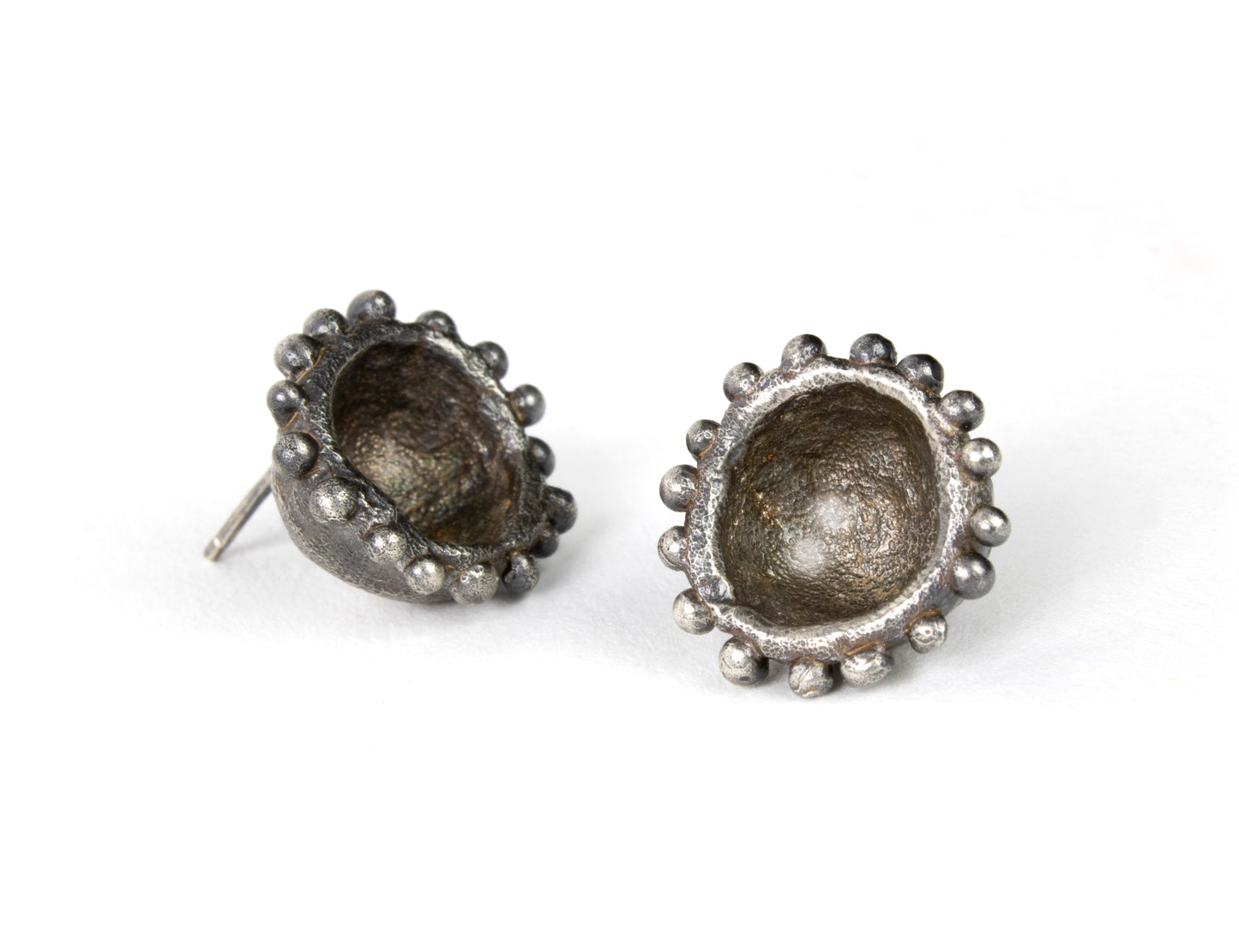 Cell Stud Earrings, Blackened Silver