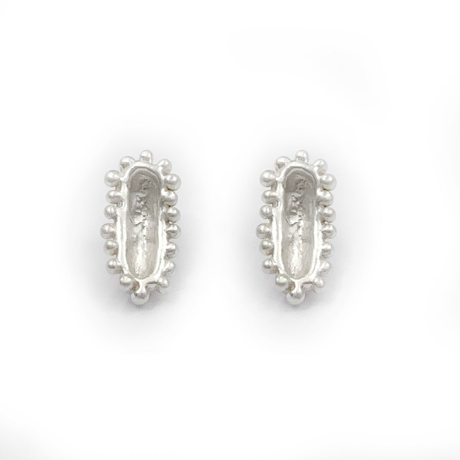 Elongated Cell Stud Earrings, Bright Silver