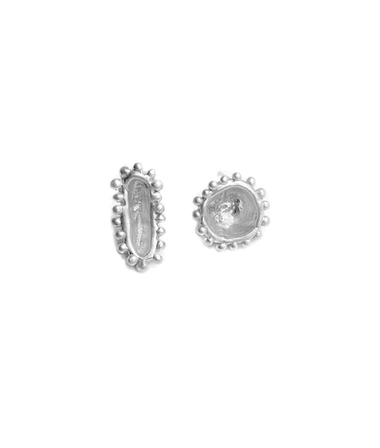 Mismatched Cell Stud Earrings, Silver