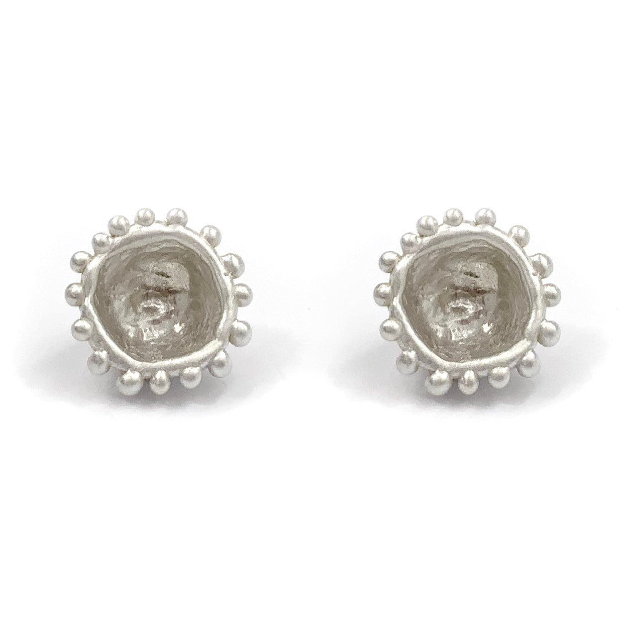 Circular Cell Stud Earrings, Bright Silver