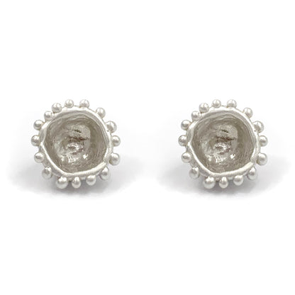 Circular Cell Stud Earrings, Bright Silver