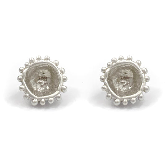 Circular Cell Stud Earrings, Bright Silver