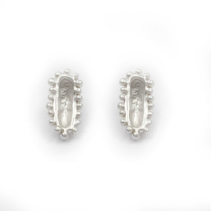 Elongated Cell Stud Earrings, Bright Silver
