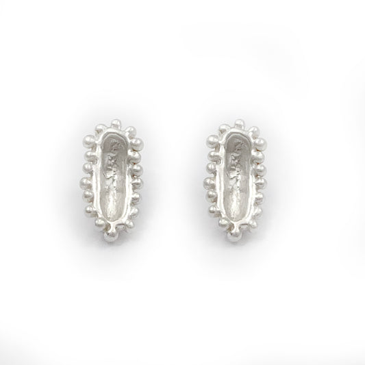 Elongated Cell Stud Earrings, Bright Silver