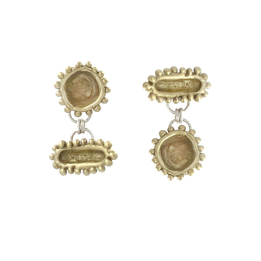 Mismatched Cell Stud Drop Earrings, Bronze